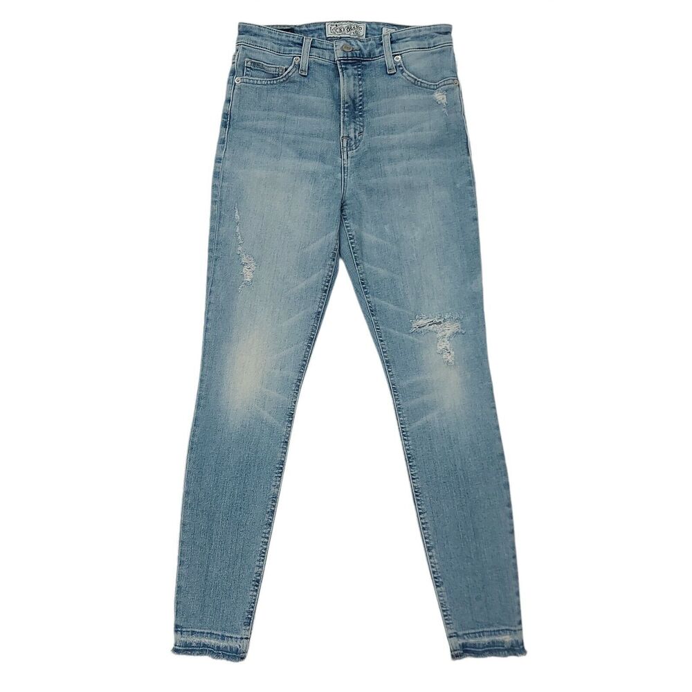 Lucky Brand Bridgette Skinny Jeans Womens 2/26 Blue Distressed Stretch Raw Hem